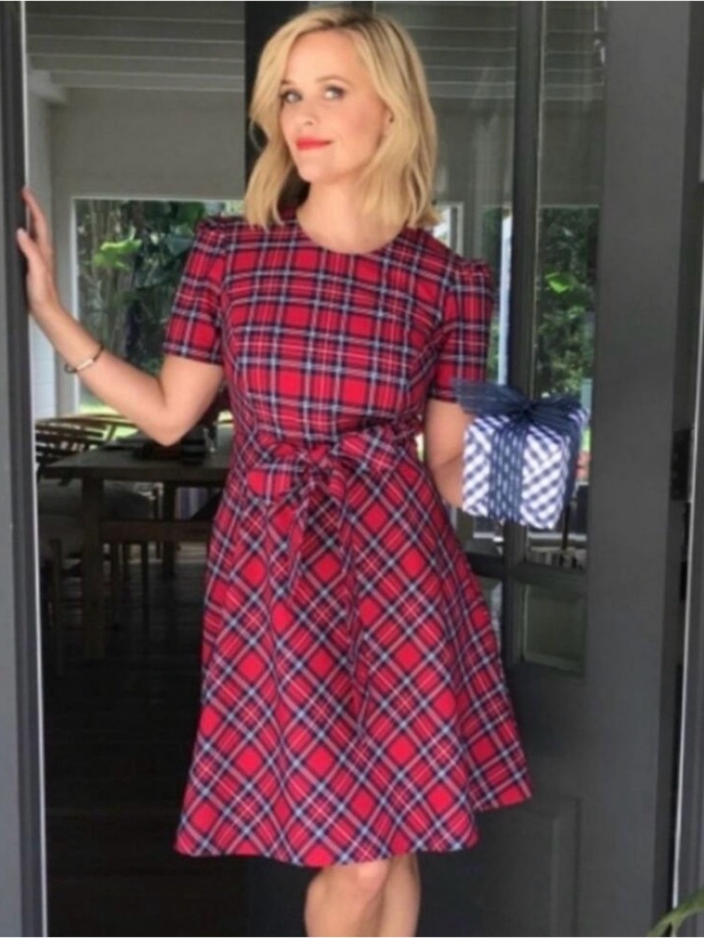 Draper James Red and Navy Plaid Mini Dress